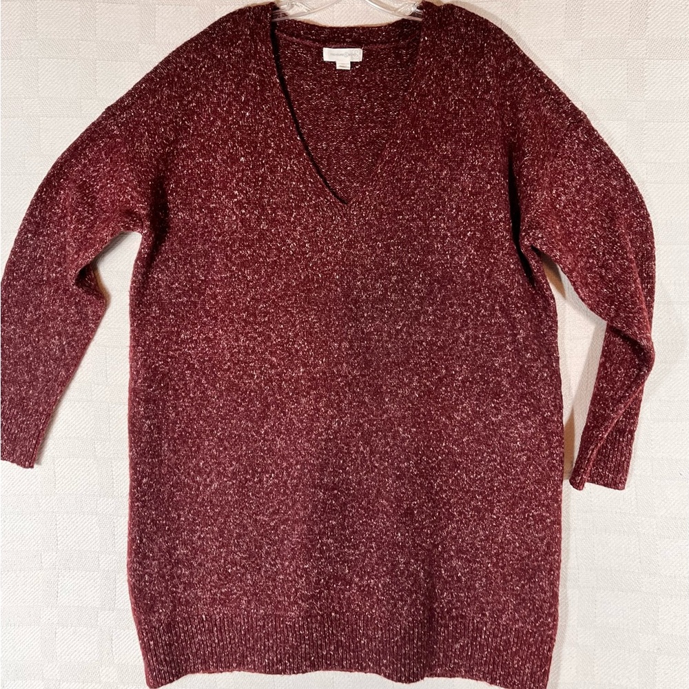Cozy Treasure & Bond Maroon V-Neck Chunky Sweater XL